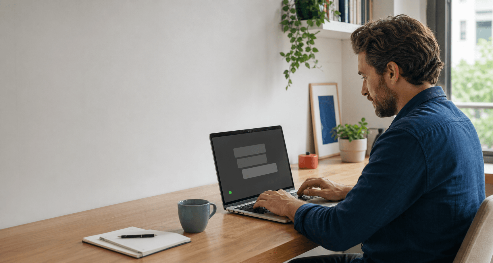 A person working with an AI assistant on a laptop